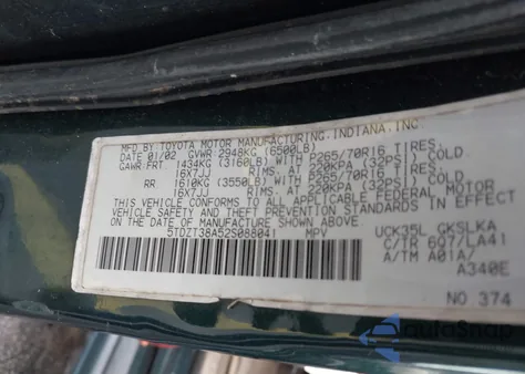 2002 Toyota Sequoia Limited V8 from USA, damaged, VIN 5TDZT38A52S088041